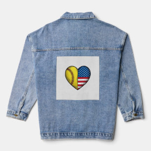 Softball USA-Flagge Herz Vintage-Vektordesign_1 Jeansjacke