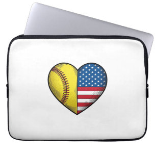 Softball USA-Flagge Herz Vintage-Vektordesign_1 Laptopschutzhülle