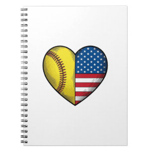 Softball USA-Flagge Herz Vintage-Vektordesign_1 Notizblock
