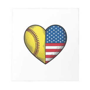 Softball USA-Flagge Herz Vintage-Vektordesign_1 Notizblock
