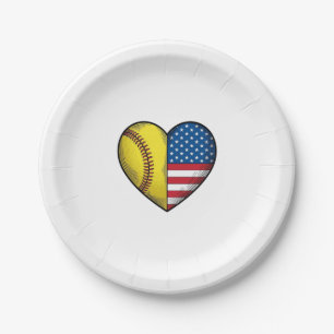 Softball USA-Flagge Herz Vintage-Vektordesign_1 Pappteller