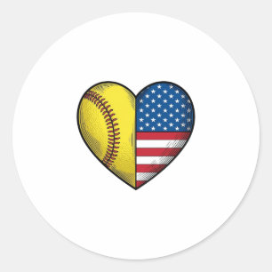 Softball USA-Flagge Herz Vintage-Vektordesign_1 Runder Aufkleber