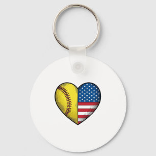 Softball USA-Flagge Herz Vintage-Vektordesign_1 Schlüsselanhänger