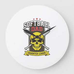 Softball-Vater-Tochter-Liga Vintage-Vektor-Design Große Wanduhr