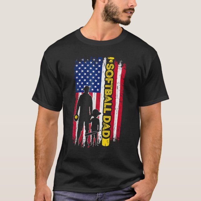 Softball Vater Usa Flag Softball Player Vater Vate T-Shirt (Vorderseite)