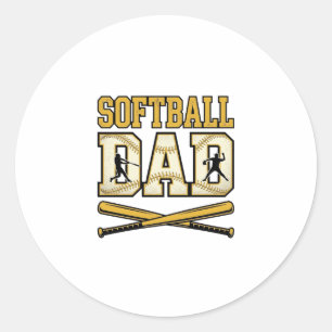 Softball-Vater Vintage-Gravur-Schläger-Grafik_1 Runder Aufkleber