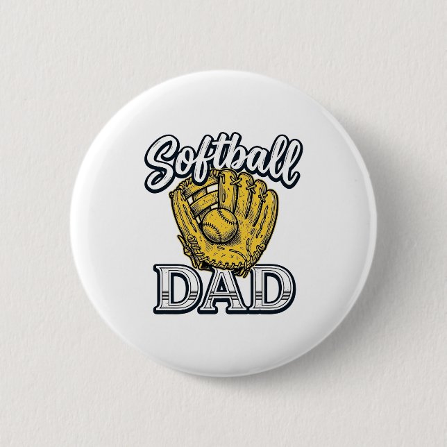 Softball-Vater Vintage-Handschuh-Shirt-Design_1 Button (Vorderseite)