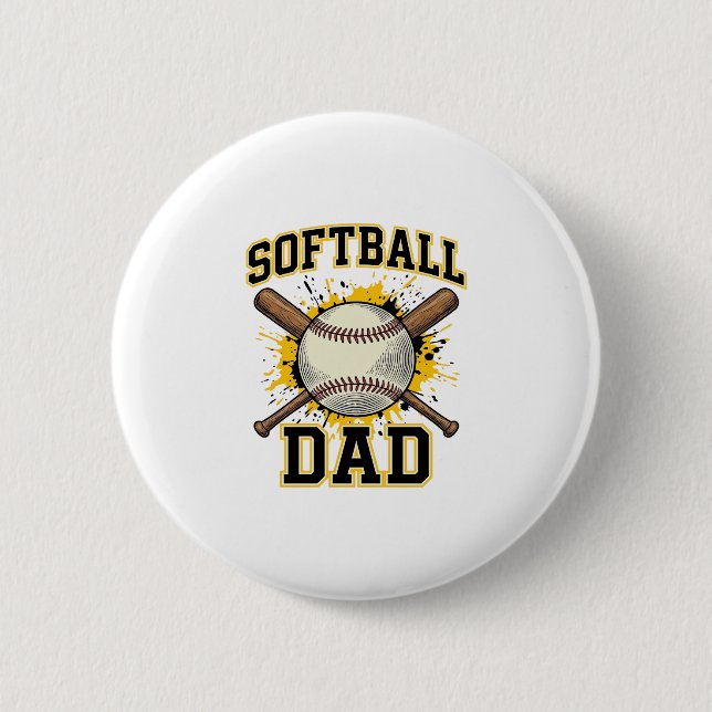 Softball-Vater Vintage-Varsity-überkreuzte-Schläge Button (Vorderseite)