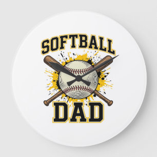 Softball-Vater Vintage-Varsity-Überkreuzte-Schläge Große Wanduhr