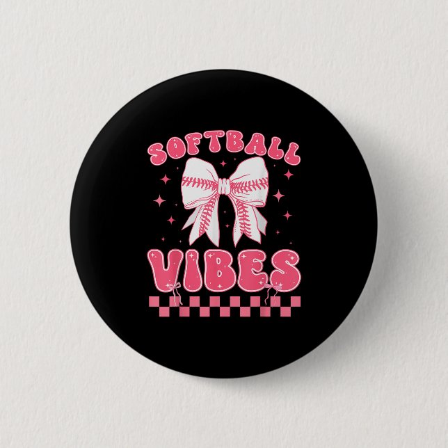 Softball Vibes Softball Couqette Groovy Softball G Button (Vorderseite)