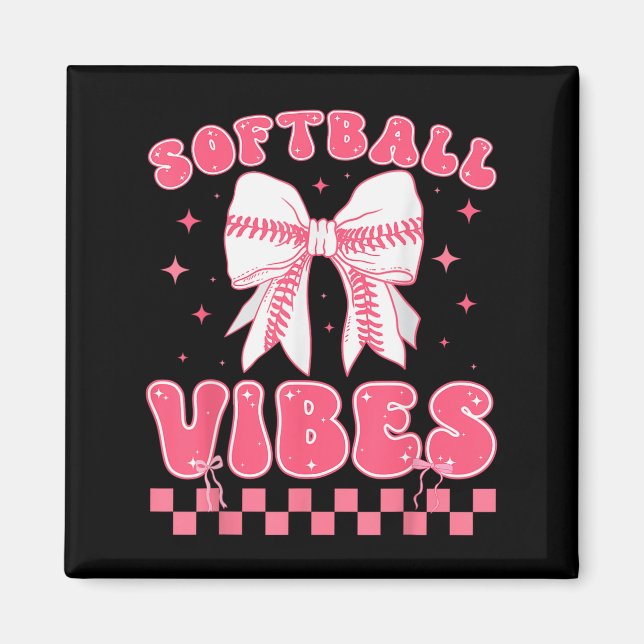 Softball Vibes Softball Couqette Groovy Softball G Magnet (Vorne)
