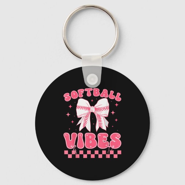 Softball Vibes Softball Couqette Groovy Softball G Schlüsselanhänger (Vorderseite)