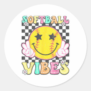 Softball Vibes Softball Retro Groovy Game Day Girl Runder Aufkleber