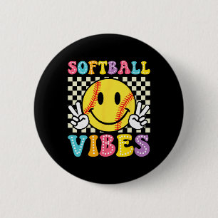 Softball Vibes Softball Retro Groovy Spieltag Mädc Button