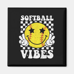 Softball Vibes Softball Retro Groovy Spieltag Mädc Magnet