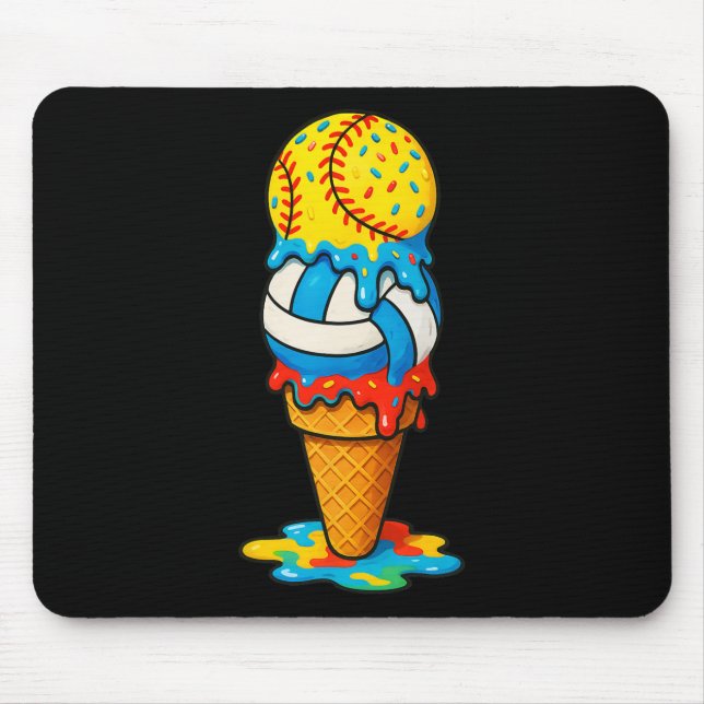 Softball Volleyball Eiscreme Tropf Bunt Sommer Mousepad (Vorne)