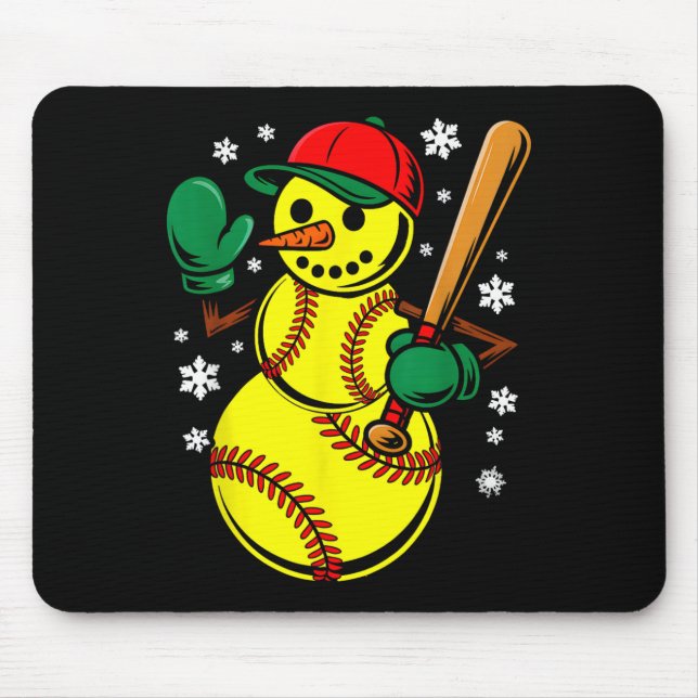 Softball Weihnachtsmannmütze Snowman Xmas Funny So Mousepad (Vorne)