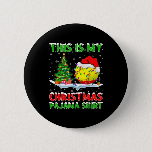 Softball Xmas Tree Lights This Is My Christmas Paj Button (Vorderseite)