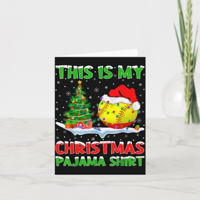 Softball Xmas Tree Lights This Is My Christmas Paj Karte (Vorderseite)