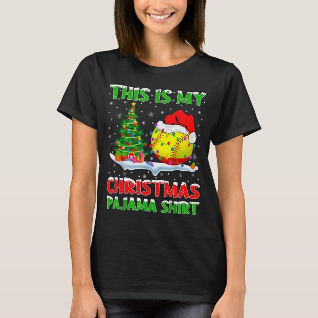 Softball Xmas Tree Lights This Is My Christmas Paj T-Shirt (Vorderseite)