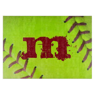 Softball Yellow Fast Monogram Glas Cutting Board Schneidebrett