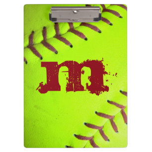 Softball Yellow Fast Monogram Initial Clip Board Klemmbrett