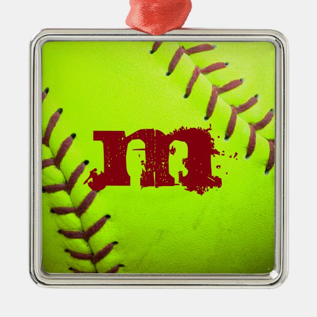Softball Yellow Fast Pit Monogram Initial Ornament (Vorne)