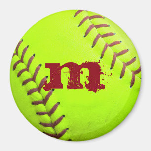 Softball Yellow Fast Pitch Monogram Initial Magnet