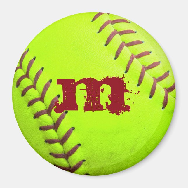 Softball Yellow Fast Pitch Monogram Initial Magnet (Vorne)