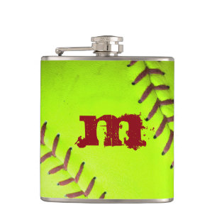 Softball Yellow Fast Pitch Monogram Whiskey Flask Flachmann