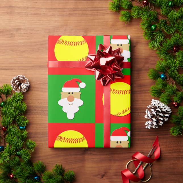 Softballs und Weihnachtsweihnachtsbäume Geschenkpapier (Feiertagsgeschenk)