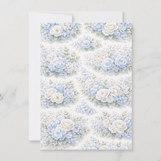 SoftBlue Blumenmuster Elegant Romantisch Botanisch Ankündigung (Vorderseite)