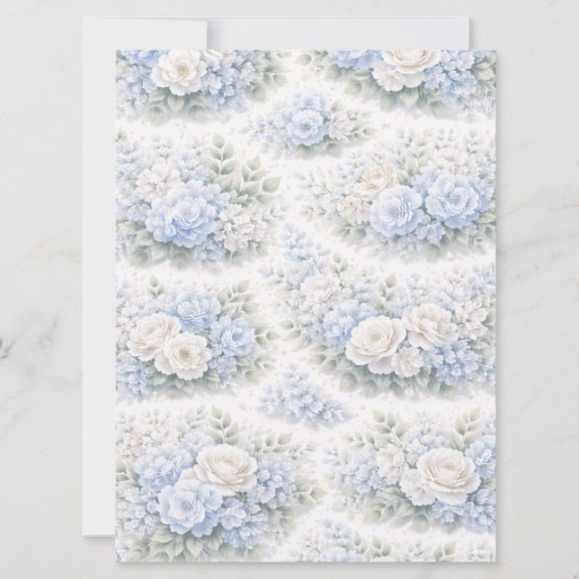 SoftBlue Blumenmuster Elegant Romantisch Botanisch Einladung (Vorderseite)