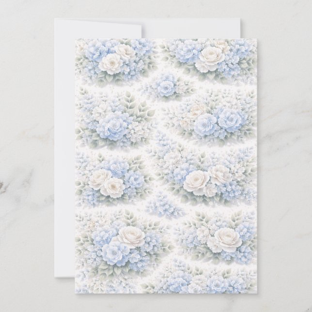 SoftBlue Blumenmuster Elegant Romantisch Botanisch Einladung (Vorderseite)