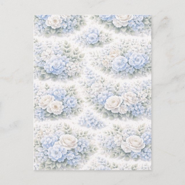SoftBlue Floral Pattern Elegant Romantic Botanical Ankündigungspostkarte (Vorderseite)