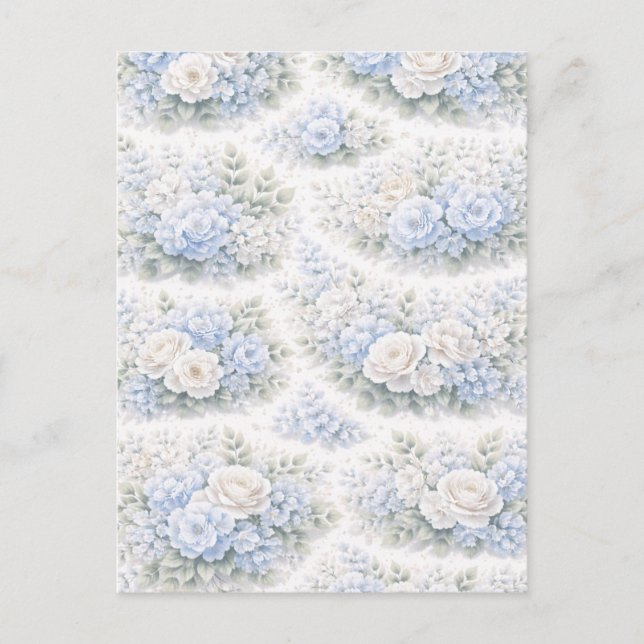 SoftBlue Floral Pattern Elegant Romantic Botanical Einladungspostkarte (Vorderseite)