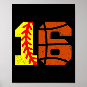 Softll Sketll Nummer 16 Trikot Lustiger 16. Geburt Poster