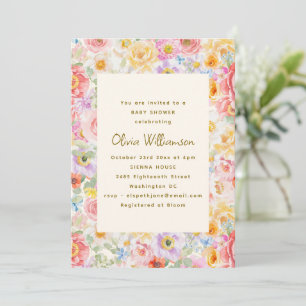 Softpastell-Aquarell-Blumen-Brautdusche Einladung