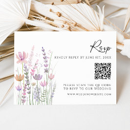Softpastell-Wildblumen-QR-Code-Hochzeits-RSVP-Kart RSVP Karte