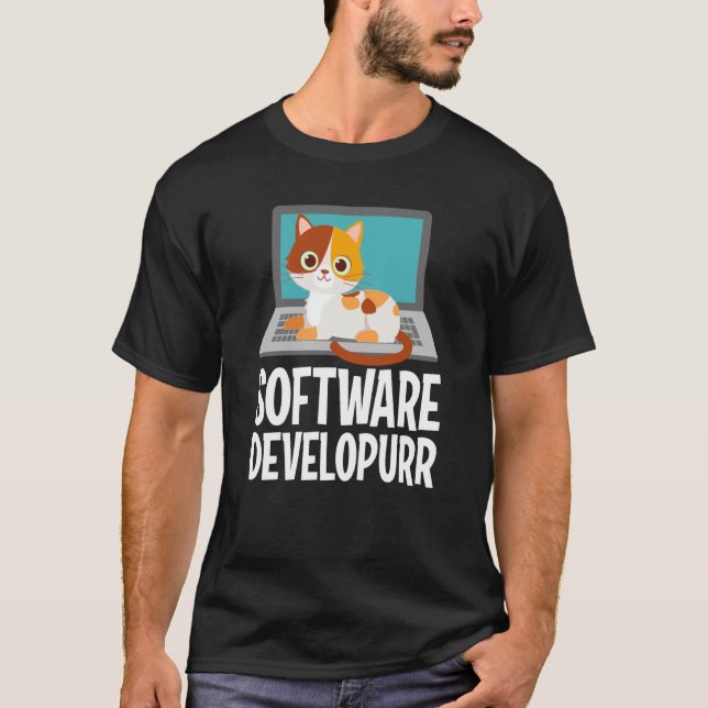 Software Developer Programming Joke Cute Cat Lapto T-Shirt (Vorderseite)