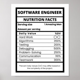 Software Engineer Nutrition Facts Cool Tech Poster