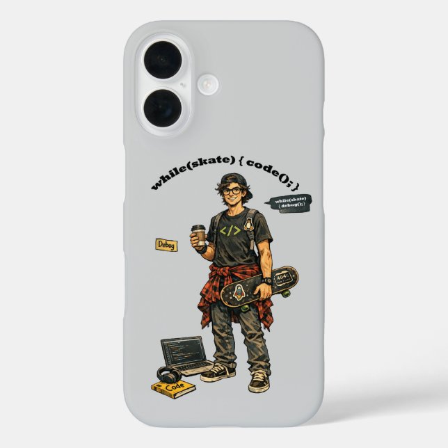 Software-Ingenieur-Coder, der Skateboard fährt URM Case-Mate iPhone Hülle (Rückseite)