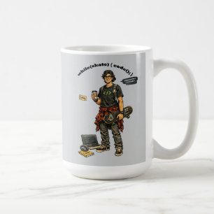 Software-Ingenieur Coder, der Skateboard fährt URM Kaffeetasse