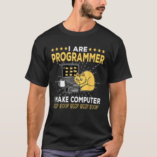Software-Ingenieur Orange Katze Programmierer Mach T-Shirt (Vorderseite)