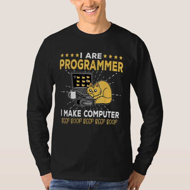 Software-Ingenieur Orange Katze Programmierer Mach T-Shirt (Vorderseite)
