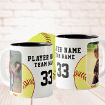 Software Player Name Nummer Team 2 Fotos Zweifarbige Tasse<br><div class="desc">Softball Player Name Nummer Team 2 Fotos Kaffeemaschine Tasse. Ein perfektes Geschenk für den Softballspieler in Ihrem Leben - ein personalisierter Schlamm, der ihre Liebe für das Spiel zeigt! Diese Tasse beinhaltet zwei Fotos des Spielers, der auf dem Softballfeld aktiv ist, und gibt ihnen eine konstante Erinnerung des Nervenkitzels des...</div>