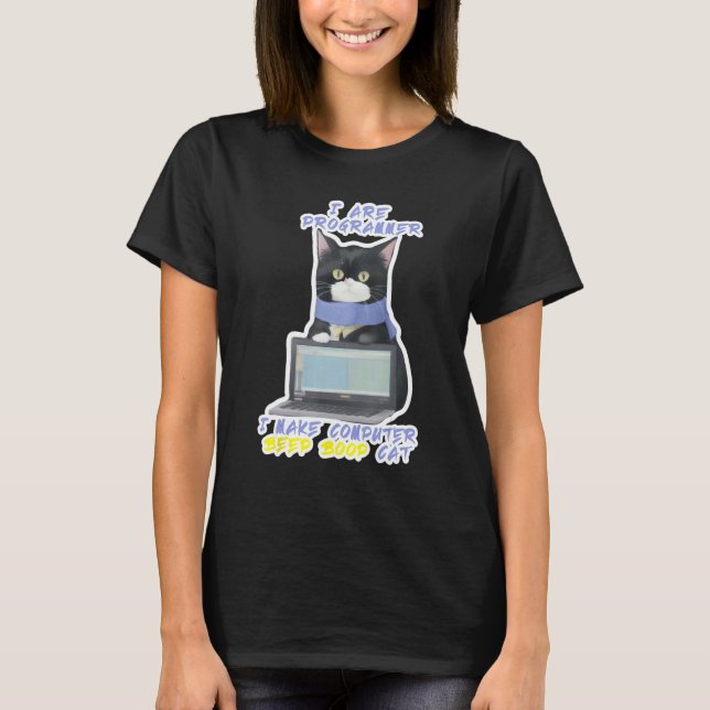 Softwareentwickler macht Computer Schwarze Katze P T-Shirt (Vorderseite)