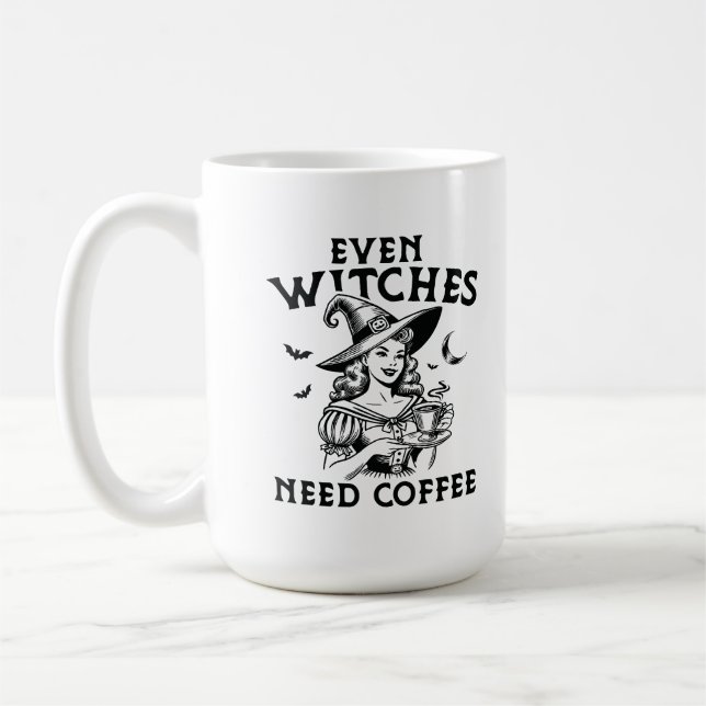 "Sogar Hexen brauchen Kaffee" Witze Kaffeetasse (Links)