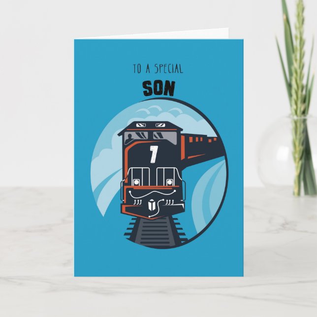 Sohn-7. Geburtstags-Zug, Little Boy, blau Karte (Vorderseite)