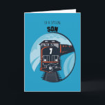 Sohn-7. Geburtstags-Zug, Little Boy, blau Karte<br><div class="desc">Sieben glückliche Jahre sind verstrichen und jetzt ist es Zeit zu feiern. Überraschen Sie Ihren Sohn auf seinem 7. Geburtstag mit dieser wunderbaren Illustration in den roten,  weißen,  blauen und schwarzen Farben. Jungen-Liebefahrzeuge und Ihr kleines werden Liebe,  Ihre besten Wünsche mit diesem Zug zu empfangen.</div>